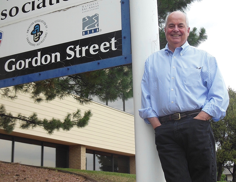 NSAA president Michael Berry outside 133 S. Van Gordon Street, home to NSAA, PSIA-AASI, and the National Ski Patrol, in Lakewood, Colo.