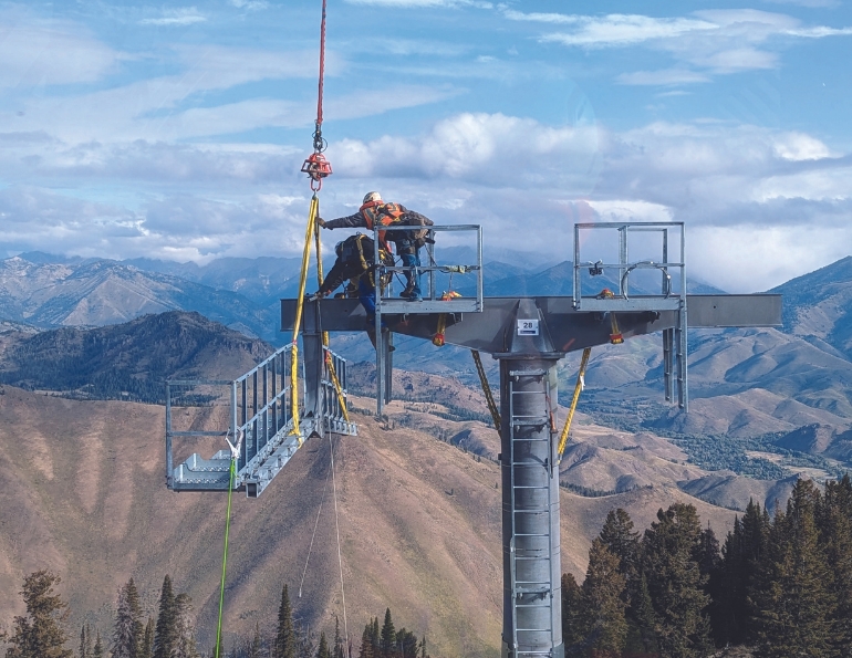 Office with a view for crewmembers installing the new Doppelmayr six-pack chairlift at Sun Valley, Idaho, which is the second biggest lift ever in the U.S. by VTFH (8,159).