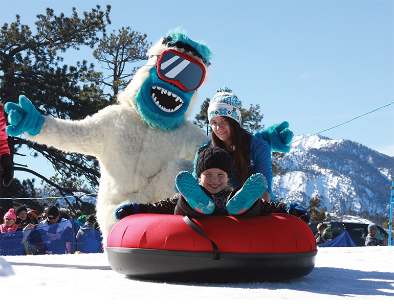 The Yeti’s Snow Parks namesake mascot poses for a photo op at the new tubing hill built at the seldom-used East Resort as part of the new, multi-activity snow play area there.