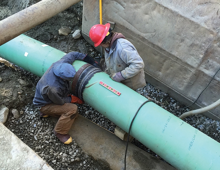 GW Tatro Construction installs FBE-coated steel pipe to transport water from the Mad River to Sugarbush Resort, Vt.