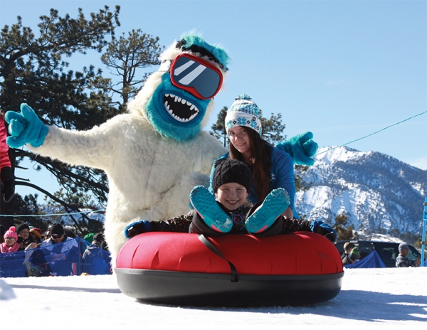 The Yeti’s Snow Parks namesake mascot poses for a photo op at the new tubing hill built at the seldom-used East Resort as part of the new, multi-activity snow play area there.